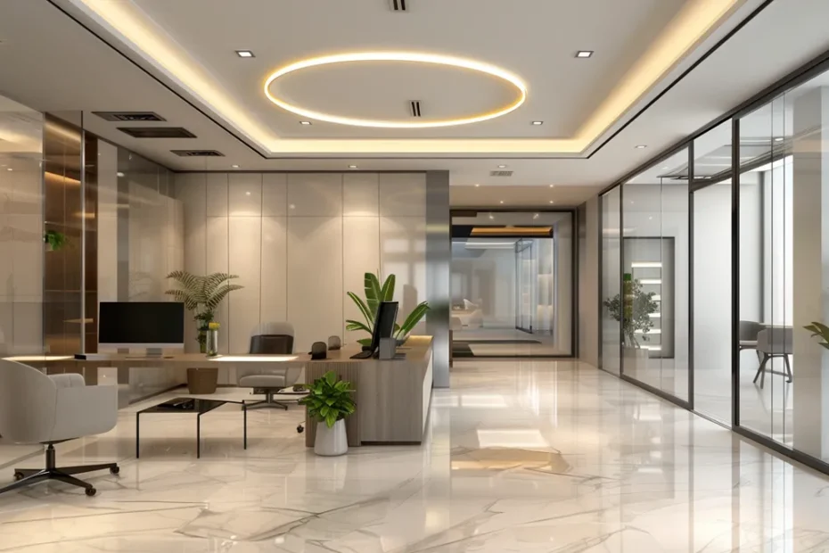 Ufficio moderno ristrutturato con finiture eleganti e spazi luminosi